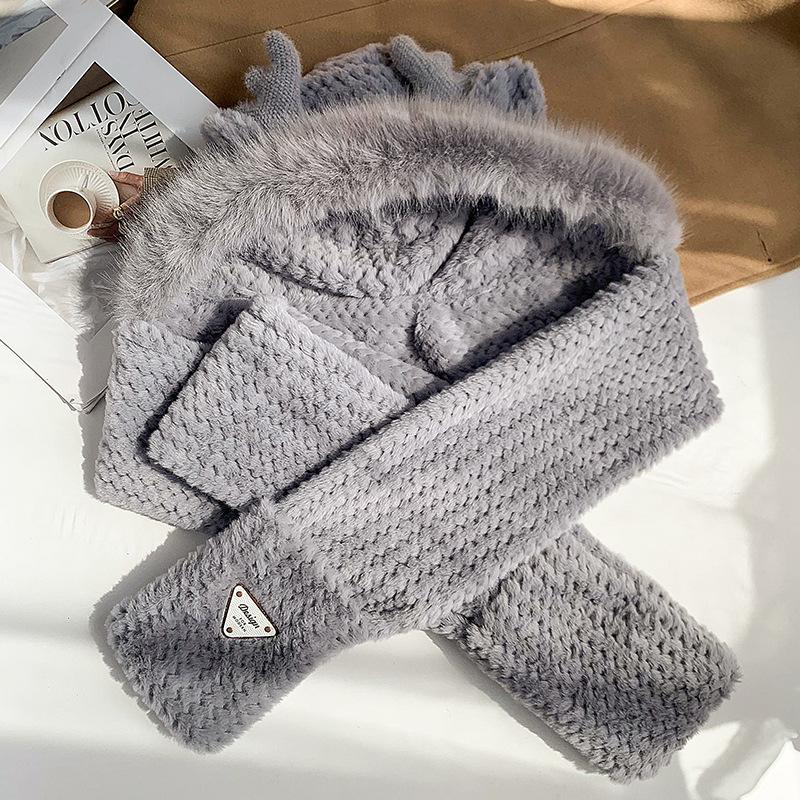 Hat Women's New Winter Cute Scarf Gloves Plush Hat Integrated Thickened Warm Elk Hat Three-piece Set