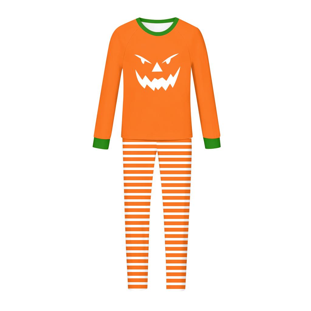 Family Matching Halloween Face Print Long Sleeve Pajama Set with Raglan Sleeves and Straight Leg Pants