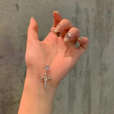 Punk Cross Pendant Necklace Sweet Cool Hip Hop Zircon Clavicle Chain For Women Girl Aesthetic Light Luxury Jewelry