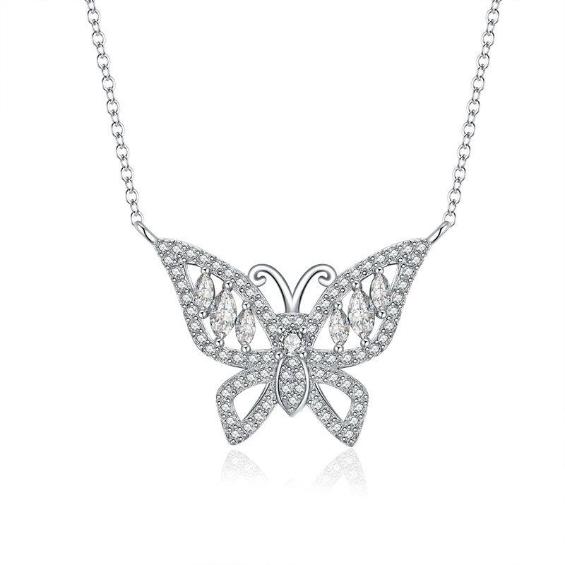 New Butterfly Necklace for Summer Ladies with White Horseeye Cross Chain