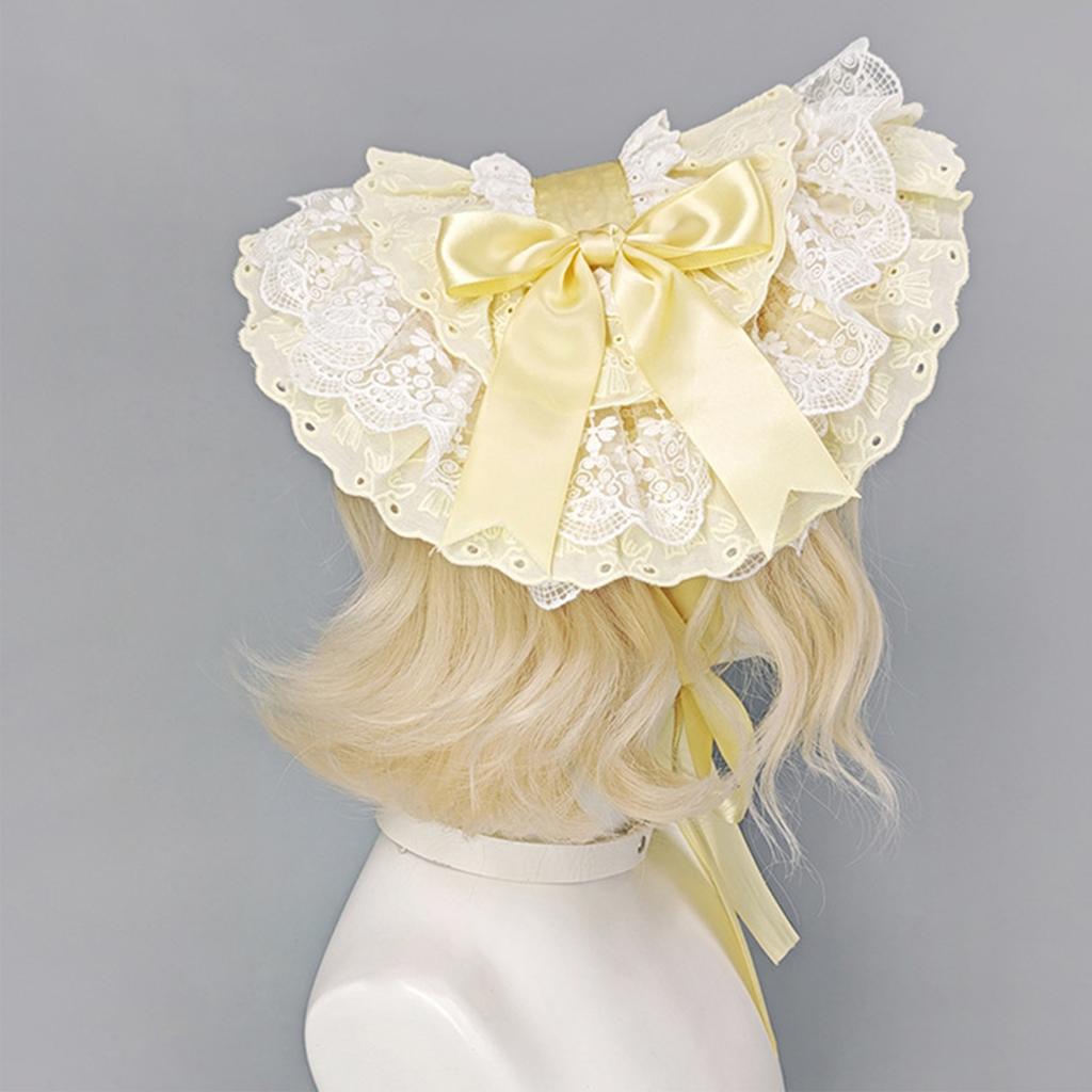 Elegant Straw Sun Hat For Women Garden Party Traditional Lace Bowknot Bonnet Hat for Theme Party Costume Accessories