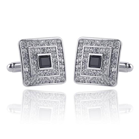 

1Pair Men Shiny Rhinestone Square Cufflinks Cuff Links Evening Party Accessories срібний