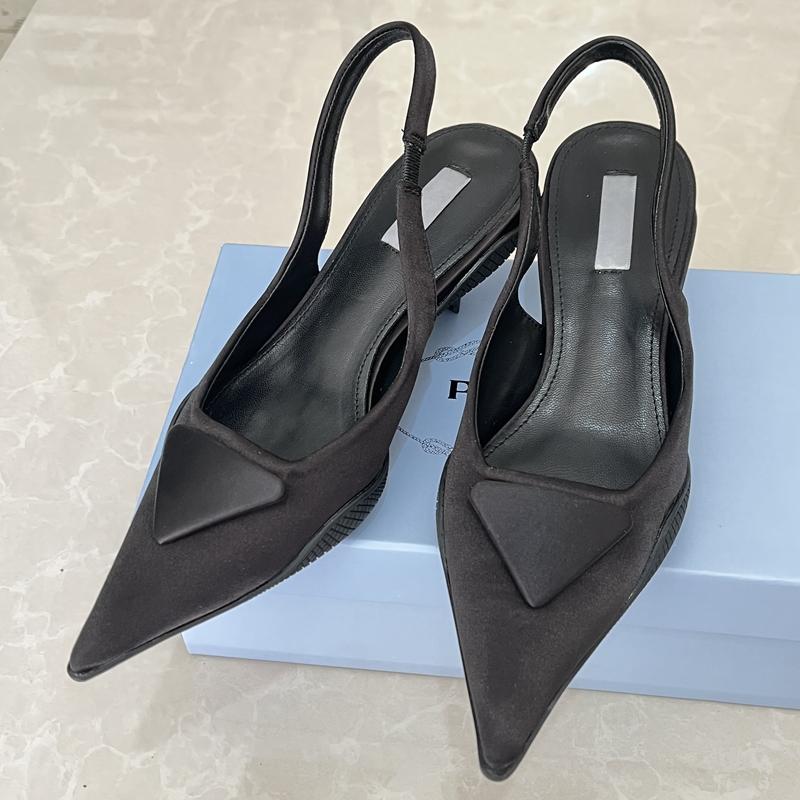 Cheap 2023 The New Triangle Letter Pointed Cat Heel Sandals Female Back