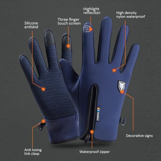 Unisex Winter Windproof Waterproof Touch Screen Zip Warm Cycling Skiing Gloves