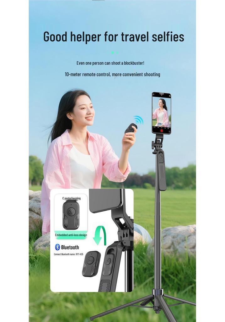 Bluetooth Selfie Stick & Tripod: Portable Telescopic Phone Holder for Desktop and Floor