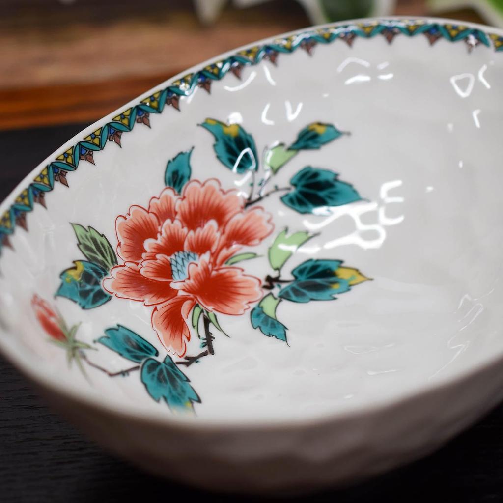Japanese Warehouse Stylish Tableware Kutani Ware Bowl Red Peony Pottery Luxury Japanese Tableware Moribachi Bowl Made In Japan