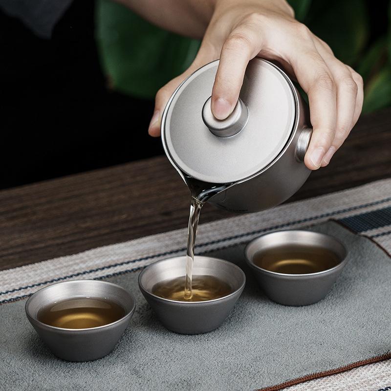 180ml Titanium Teapot Quick Cup Outdoor Camping Tableware Tea Maker with Strainer Double-Walled Anti-scalding