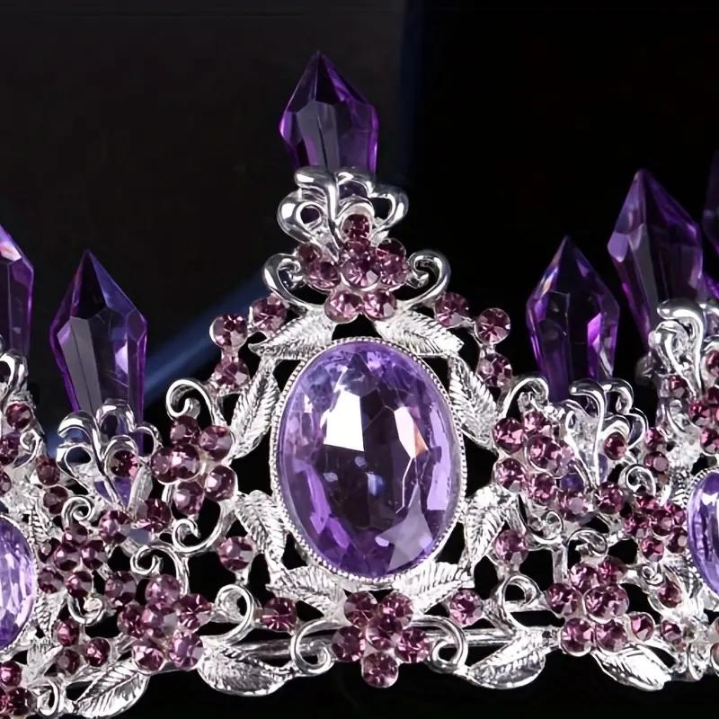 Noble Dream Purple Crystal Bridal Hair Accessory Necklace Accessory Headwear Banquet Ceremony Luxury Jewelry Necklace Crown Set