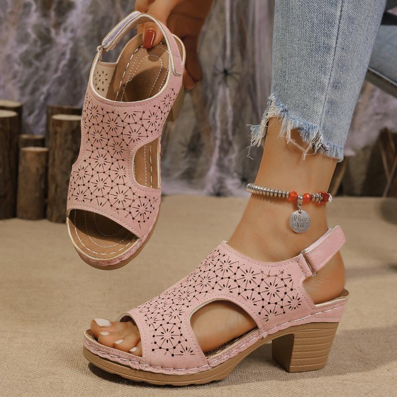 High-heeled Sandals Women's Large-size Cool Slippers Thick-soled Fish Mouth Sandals Women's Hollow Buckle Fashion Sandals Women