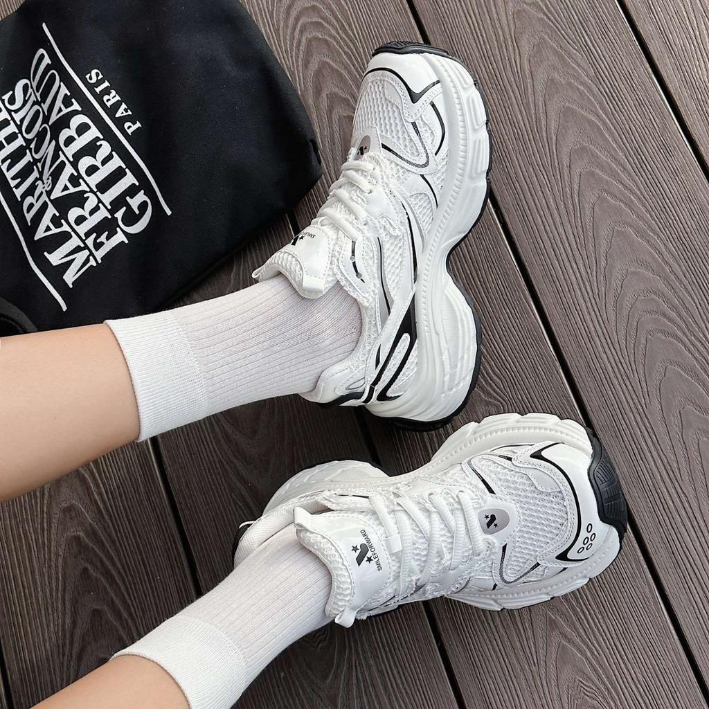 2025 new leather women's shoes ultra-light dad shoes ins super fire breathable network versatile sports shoes thin casual shoes
