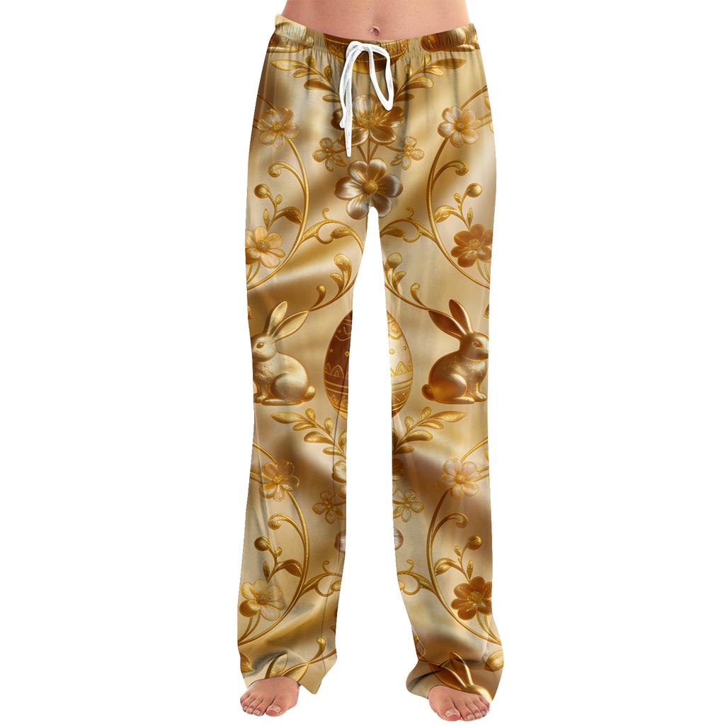 Pantaloni casual da donna alla moda, larghi, casual, con stampa di cartoni animati di Pasqua