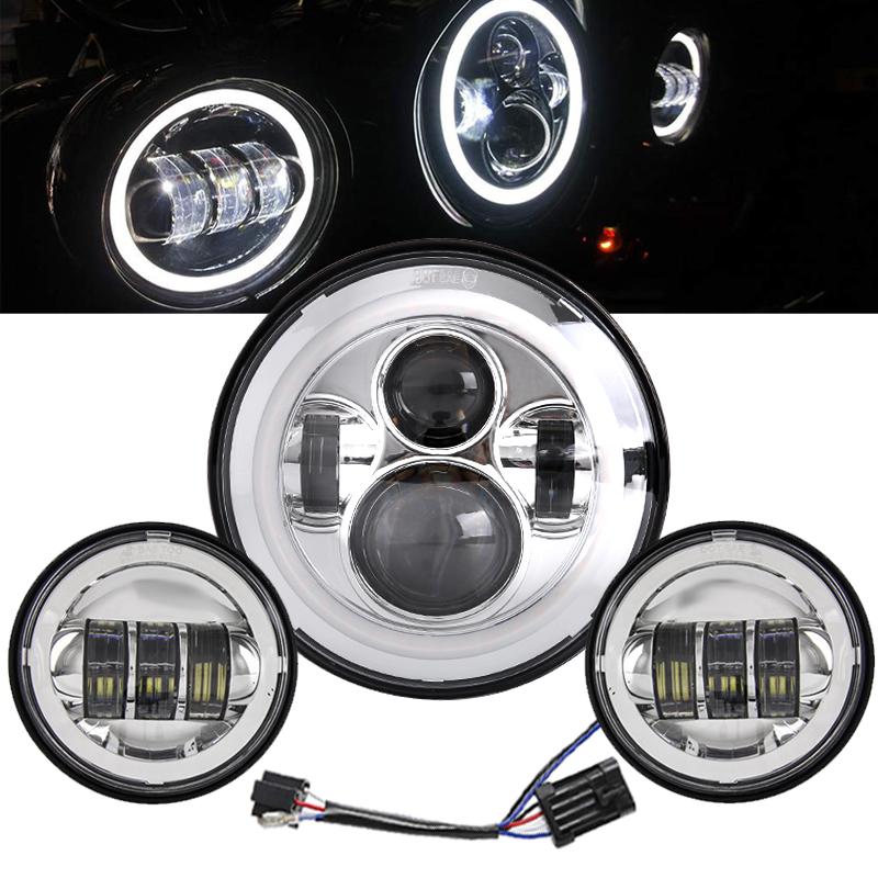 For Harley Motorcycle Light Davidson Electra Glide Softail Fat Boy Touring 7 Inch Motor  LED Headlight with 4.5 Inch Fog Lamps