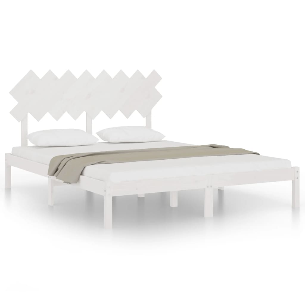 Solid Wood Bed White 160 X 200 Cm