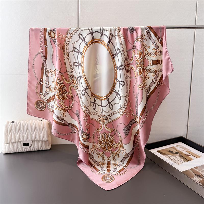 Luxury Chain Satin Imitation Silk Printing Large Square Scarf Silk Scarf Shawl Headscarf Neck Protection Scarf
