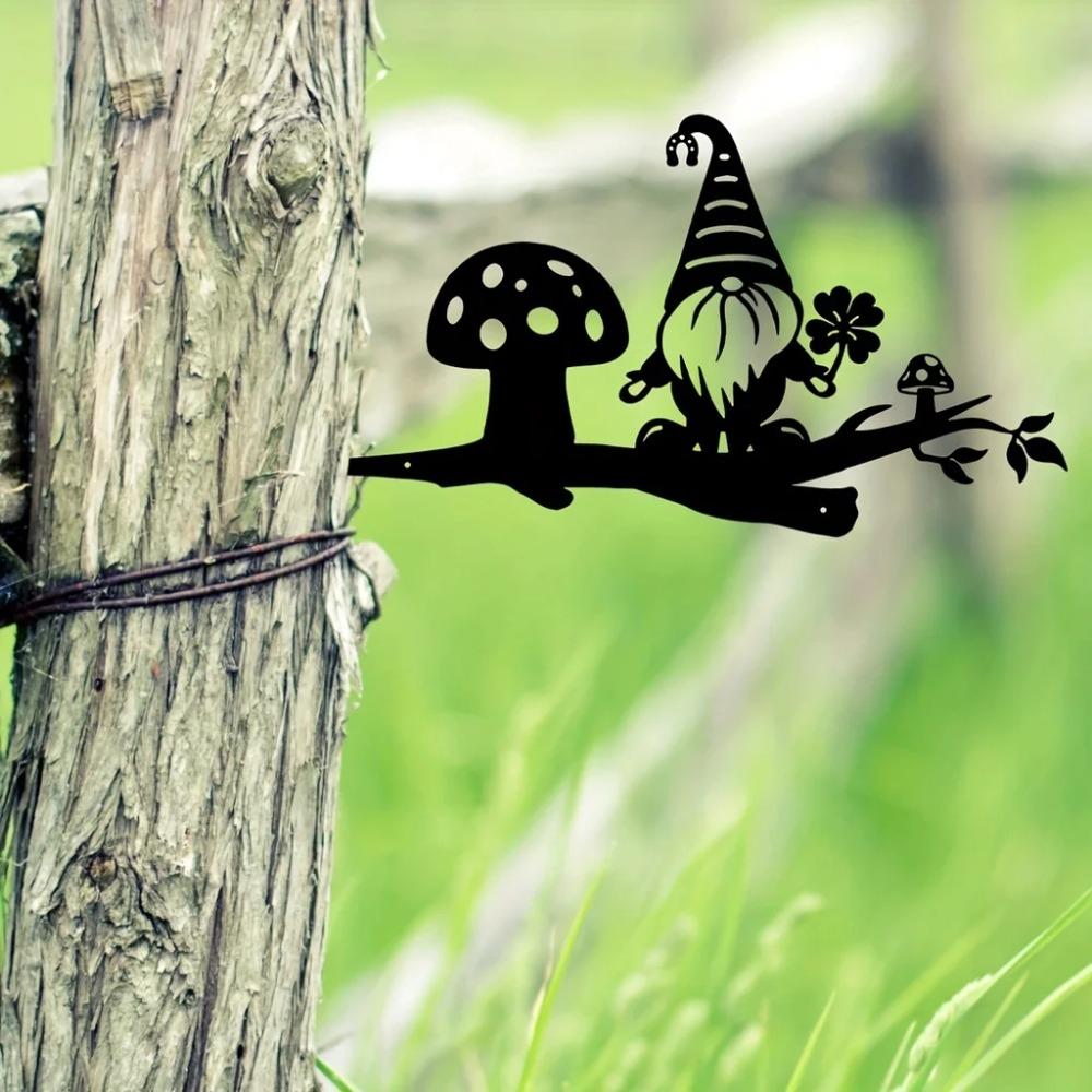 1pc Add a Touch of Whimsy To Your Garden with This Metal Branch Gnome Decoration Wall Art Home Decoration for Garden Party Decor