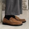 Spring and summer new retro old money style suede big head brown anti-fur shoes