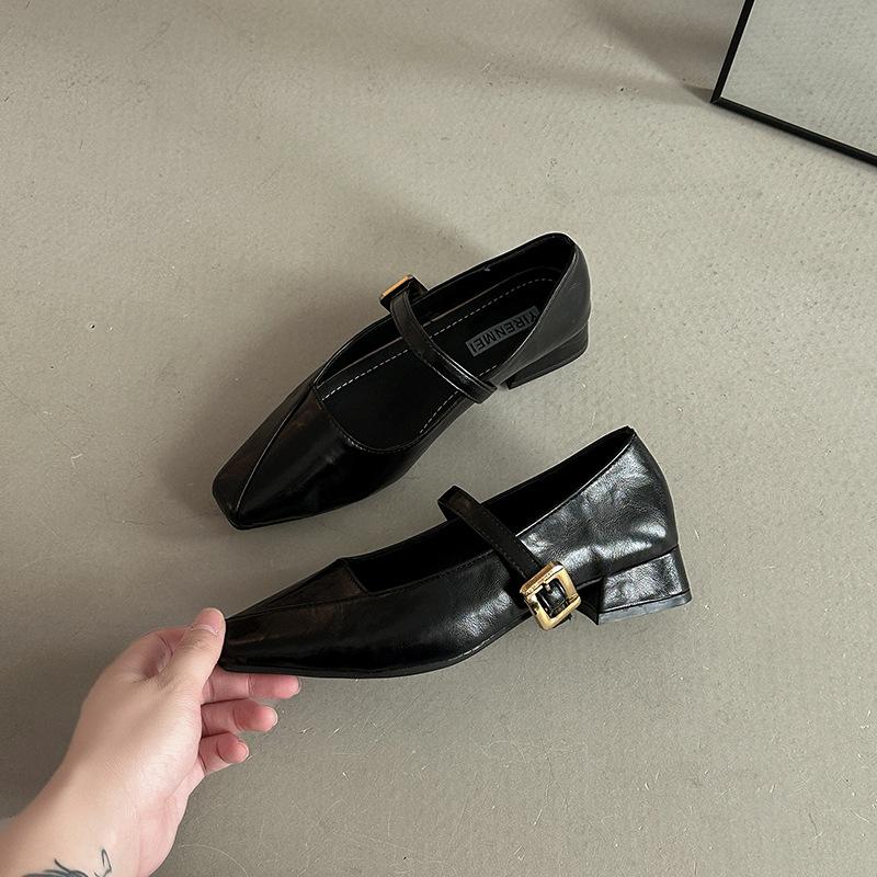 One-word Buckle Thick Heel Light Mouth Retro Temperament with Skirt Mary Jane Shoes Summer Temperament Square Head Single Shoes Women's Shoes