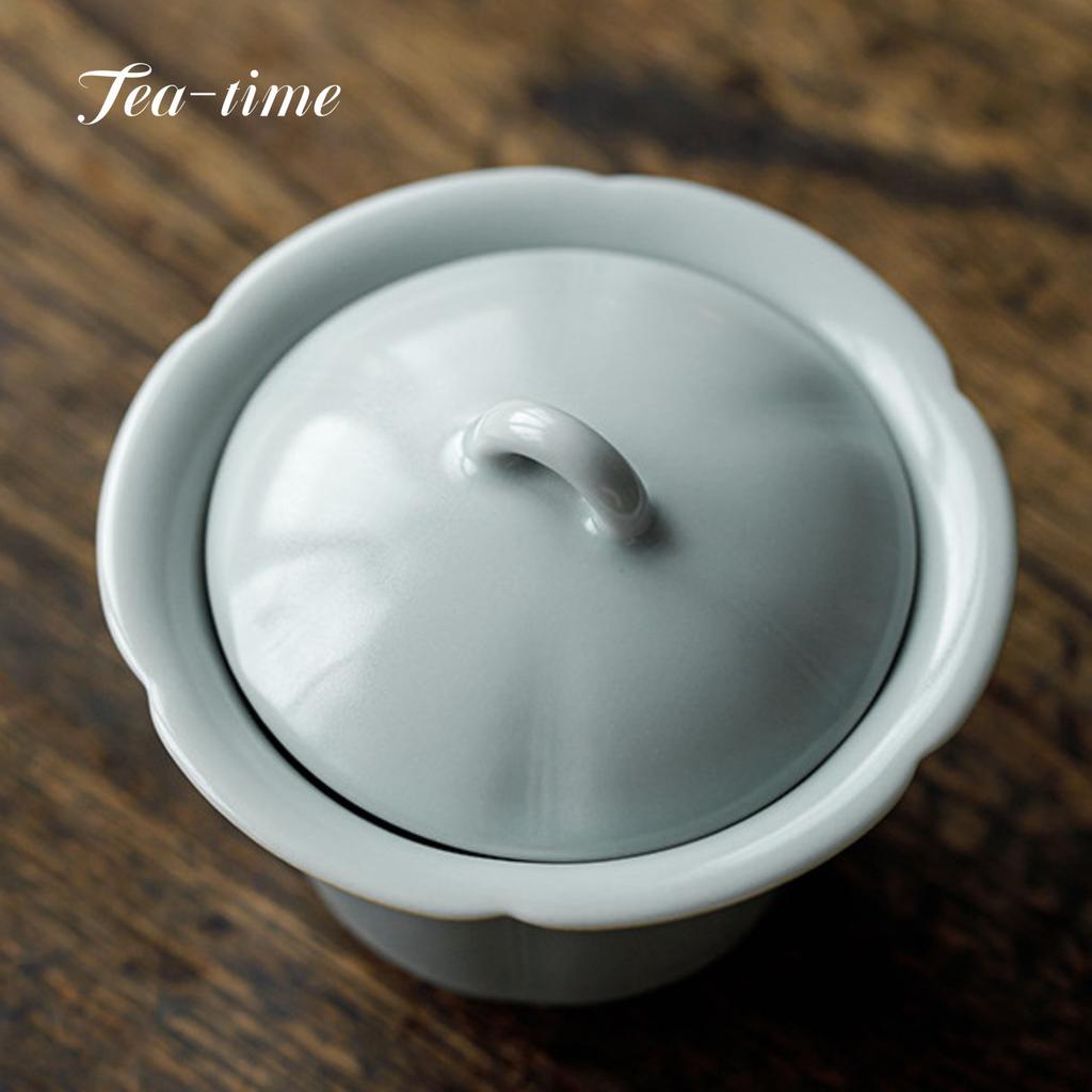 Ru Kiln Relief Gaiwan Chinese Ceramic Tea Bowl Tureen Dawan Chawan Jingdezhen Ceramics Cover Tea Maker Cover Bowl Tool Teacup