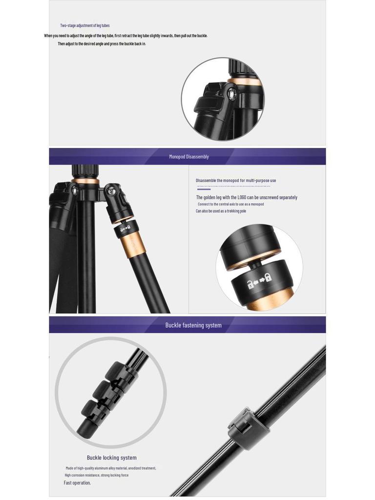 Era Q555 Lightweight Aluminum DSLR Tripod with Buckle Support