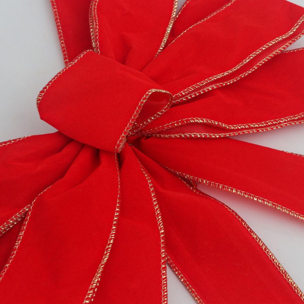 Large Red Christmas Bows Outdoor Decorations Christmas Tree Top Bow Velvet Wreath with Glitter Gold Edge Front Door Decoration