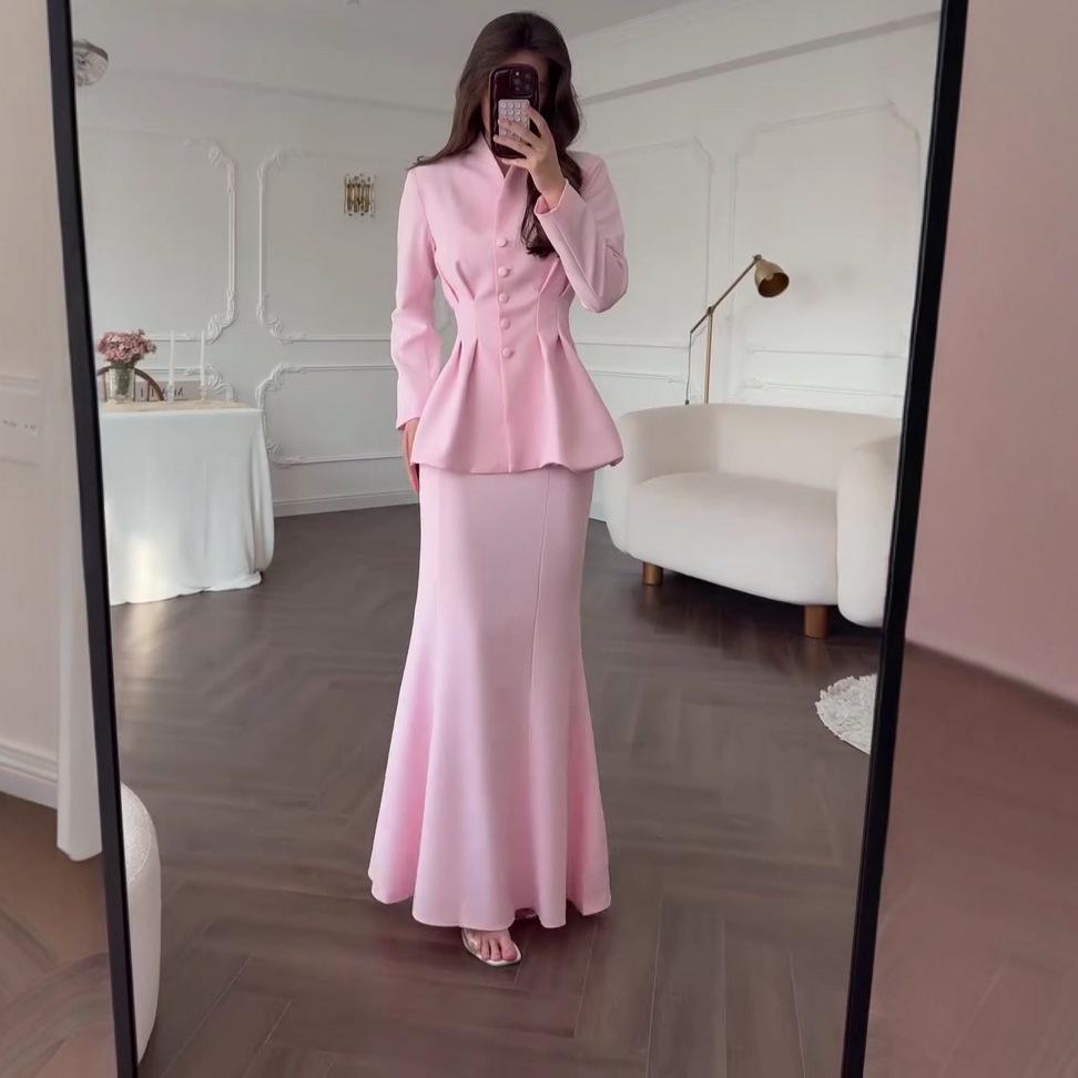2025 Stylish European & American Women's Long Sleeve Buttoned Waist Slimming Dress