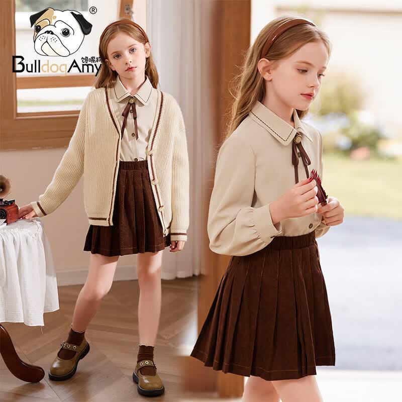 CHANZUIGOU Girls' Retro Color-block Bowknot Beige Shirt