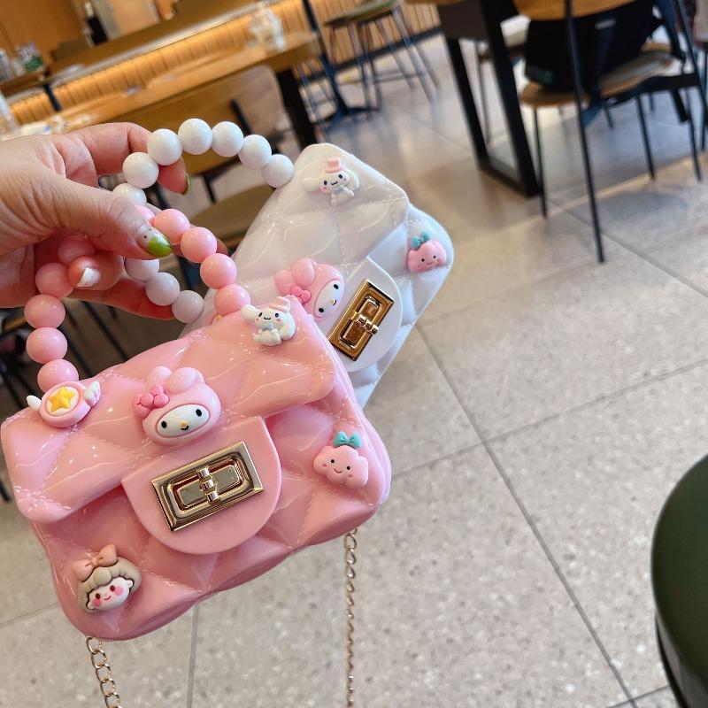 Children's cute cartoon jelly bag girls silicone change bag messenger bag little girl mini pearl handbag