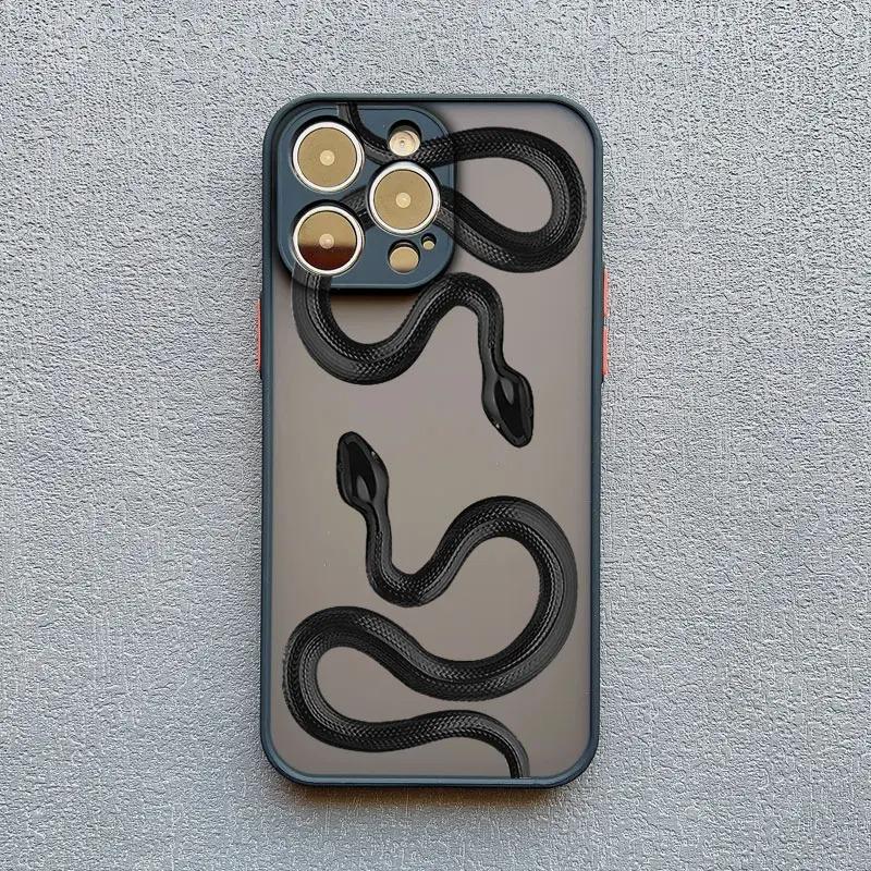 Luxurious Black Gold Snake Phone Case For iPhone 16 15 14 13 12 11 Pro Max XS SE 7 8 Plus Unique Dragon Shockproof Back Cover