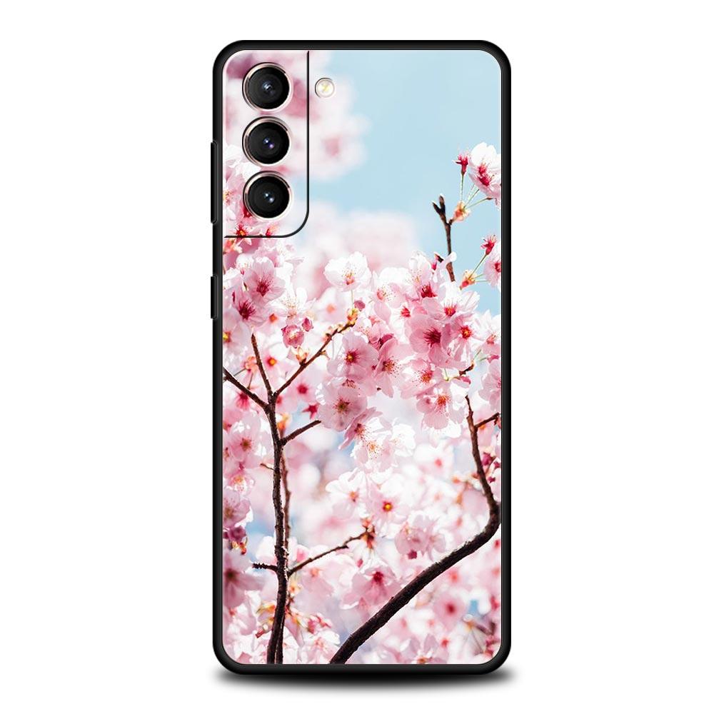 Cherry Blossom Tree Phone Case For Samsung Galaxy S24 S23 Ultra S22 S21 S20 FE 5G S10 S10E S9 Plus S8 Soft Silicone Black Cover