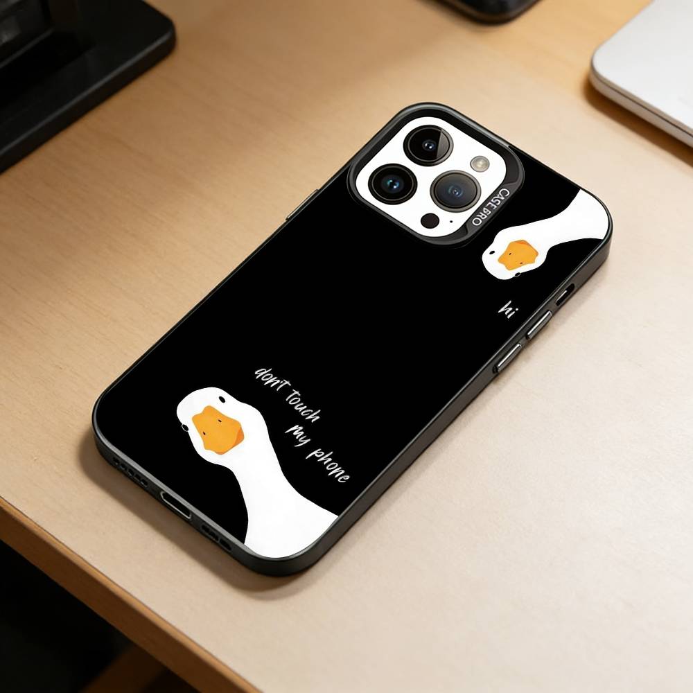 Little Cute Duck Phone Case For iPhone 17,16,15,14,13,12,11 Plus,Pro Max,XS,Colored Silver Plated Inside Cover