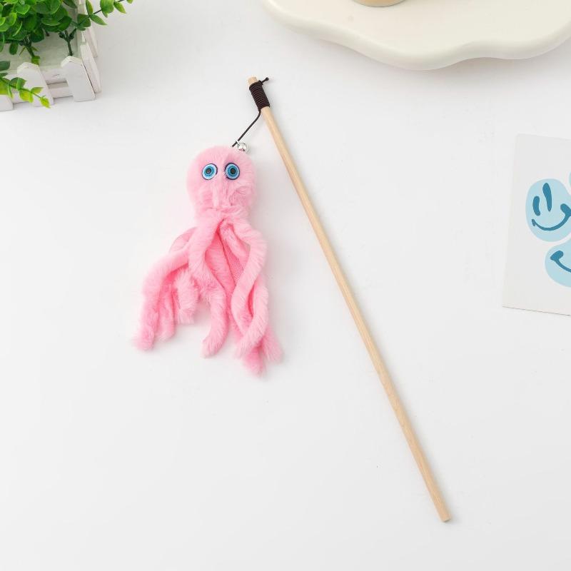 Игрушка для кошки Осьминог на палочке, Деревянная палочка, Плюш, Реалистичная кукла Осьминог, Игрушка для кошки розовый