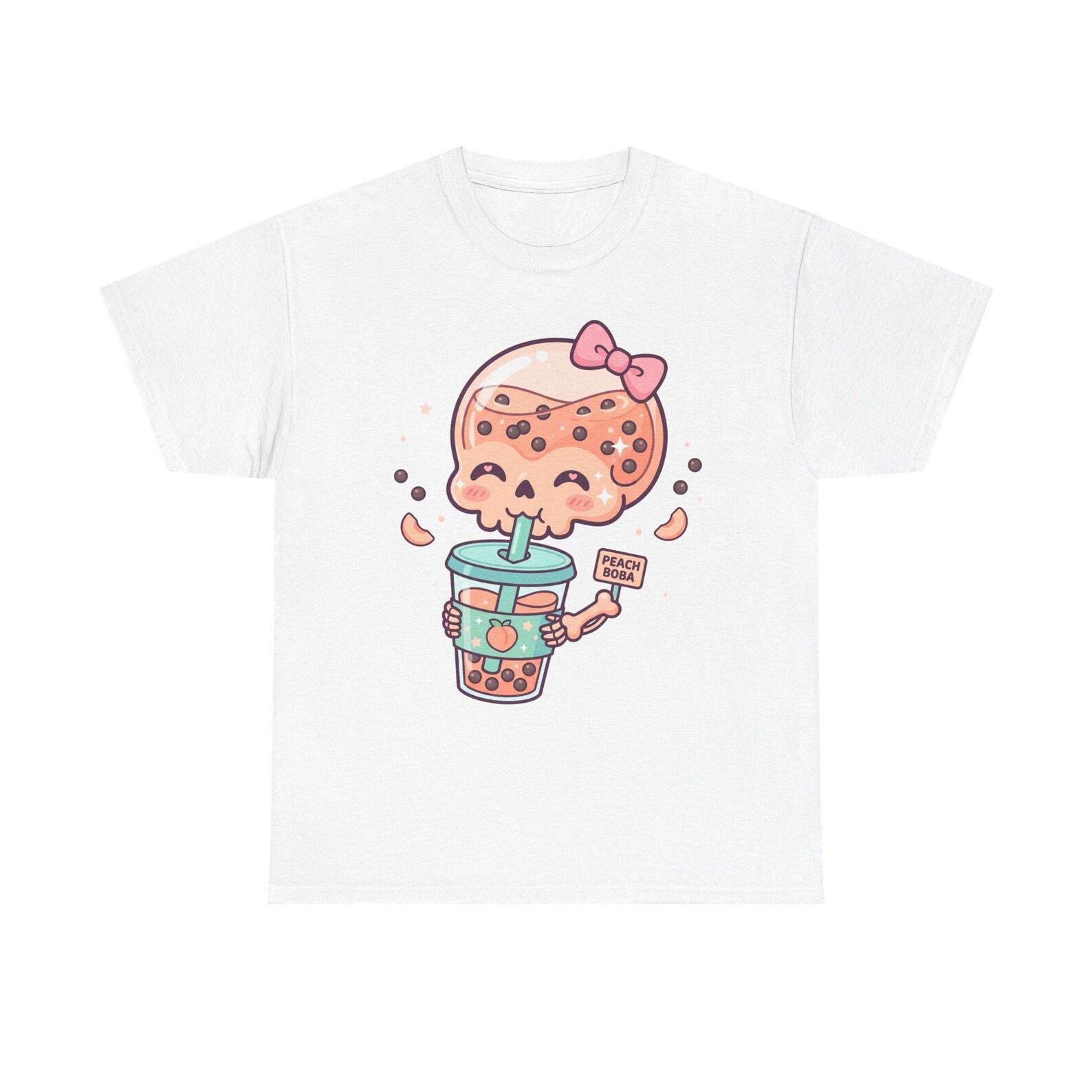 Boba Tea Skull Character Tee: Pastel Bubble Tea Illustration 4XL