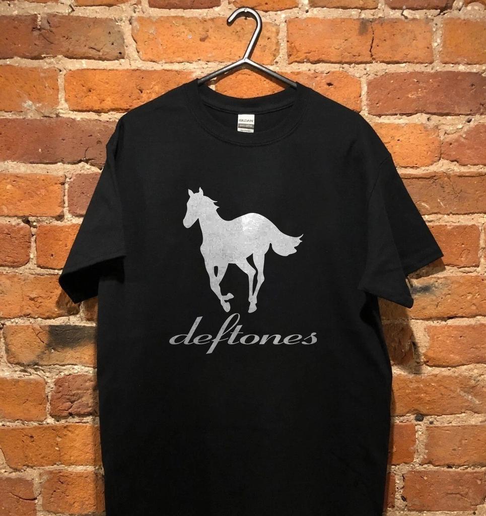 HOT Deftones Tee White Pony Logo Rock Band Black Heavy Cotton T-Shirt