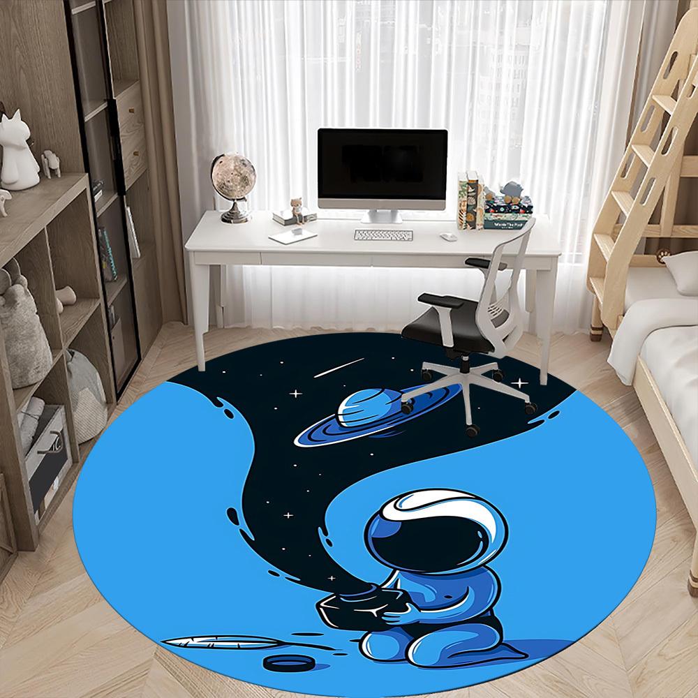 1pc Astronaut Saturn Office Round Area Rug, Under Office Chairs Bedroom Living Room Home Decor, Room Deco