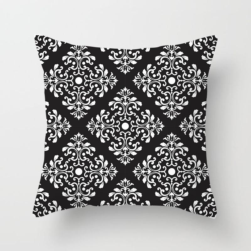 Black and White Ethnic Style Elephant Print Car Cushion Cover Sofa Pillow Cover Homewares