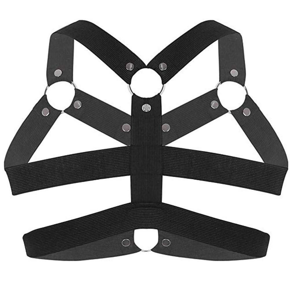 HUIRUMM Body Chest Harness Belt for Men, Leather Body Harness, Shoulder Strap, Lingerie Costume, Adjustable Size, Black (B)