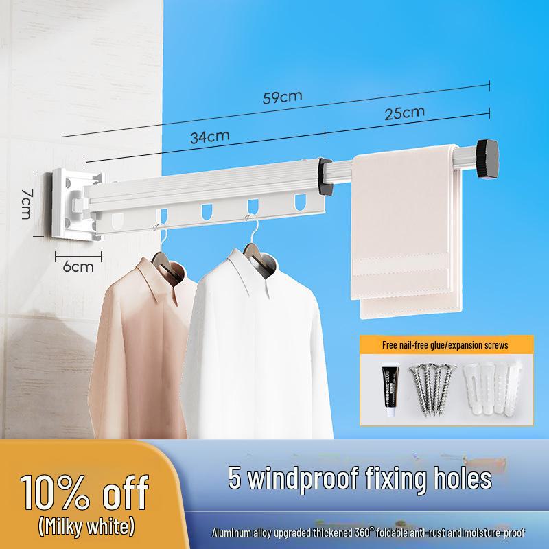 "Punch-Free Suction Cup Folding Clothes Rack - Telescopic Invisible Balcony Rod"