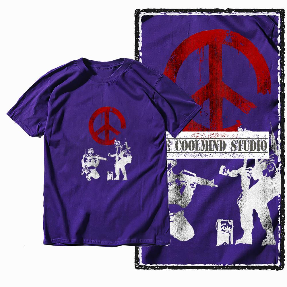 Coolmind X0006 Vintage Cotton Big Size Anti-war Print Exclusive Graphic Men T Shirt Loose Men Tshirt Casual T-shirt for Men Tees
