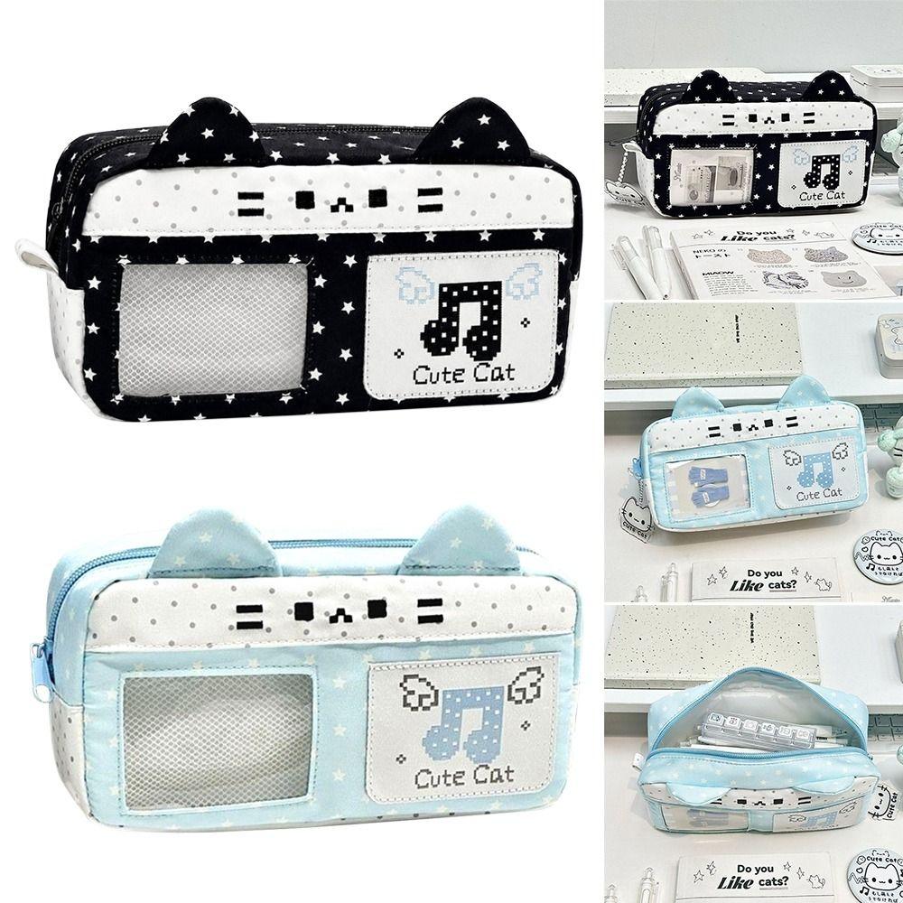 Large Capacity Pencil Case Cat Ear Design Pencil Pouch Durable Stationery Organizer  Gift