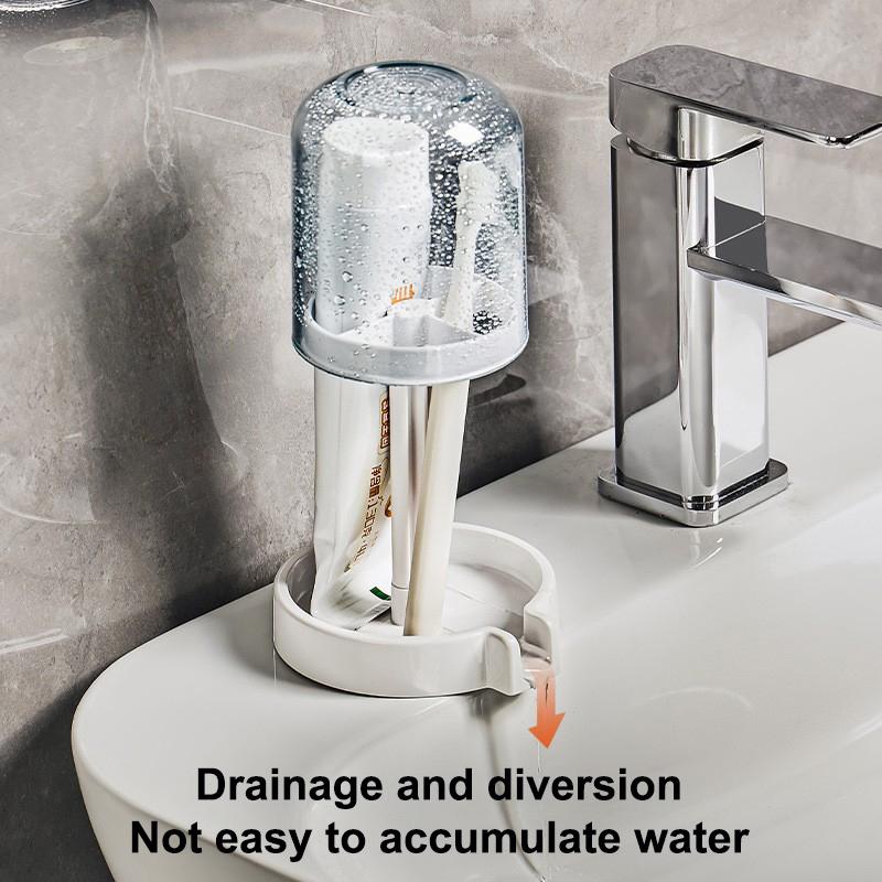 3-In-1 Toothbrush Holder Toothpaste Mouthwash Cup Organizer Dry And Dustproof Cleaning Tool Storage Rack Household Bathroom