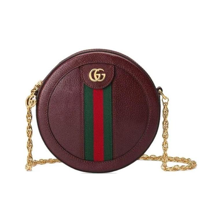 Gucci Zlatý pruhovaný kožený kulatý batoh s logem Dámské kabelky Tmavě červená 550618-CWG1G-6673