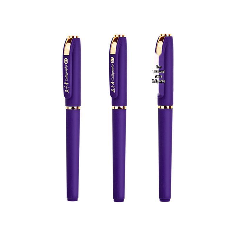 Qiandai Purple Pen Set: 0.7mm & 1.0mm Student Calligraphy and Signature Water-Based Pens