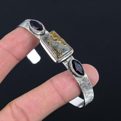 Mothers Day Deal 925 Silver Bronzite Gemstone Amethyst Sister Bangle Bracelet