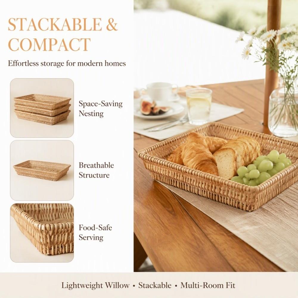 Rectangle Bread Serving Basket Wood Color Kitchen Storage Basket For Candies and Biscuits