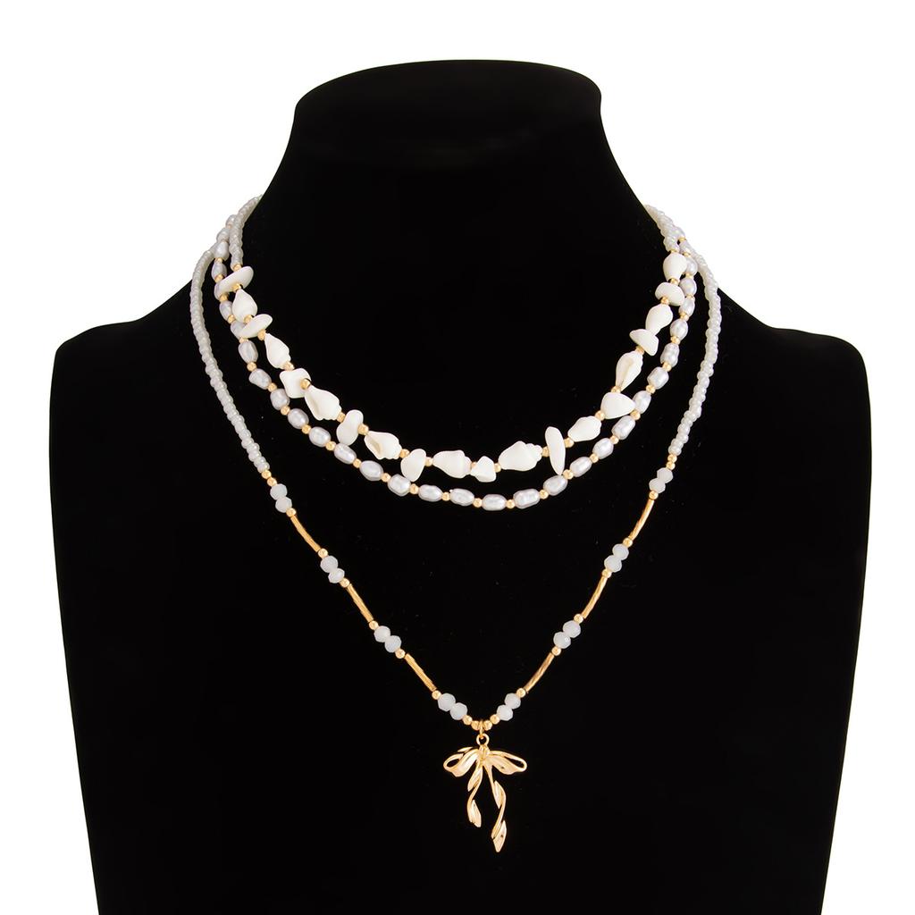 Bohemian Conch Pearl Beaded Clavicle Chain INS Style Bowknot Pendant Necklace for Women Daily Beach Vacation Party Jewelry Accessories