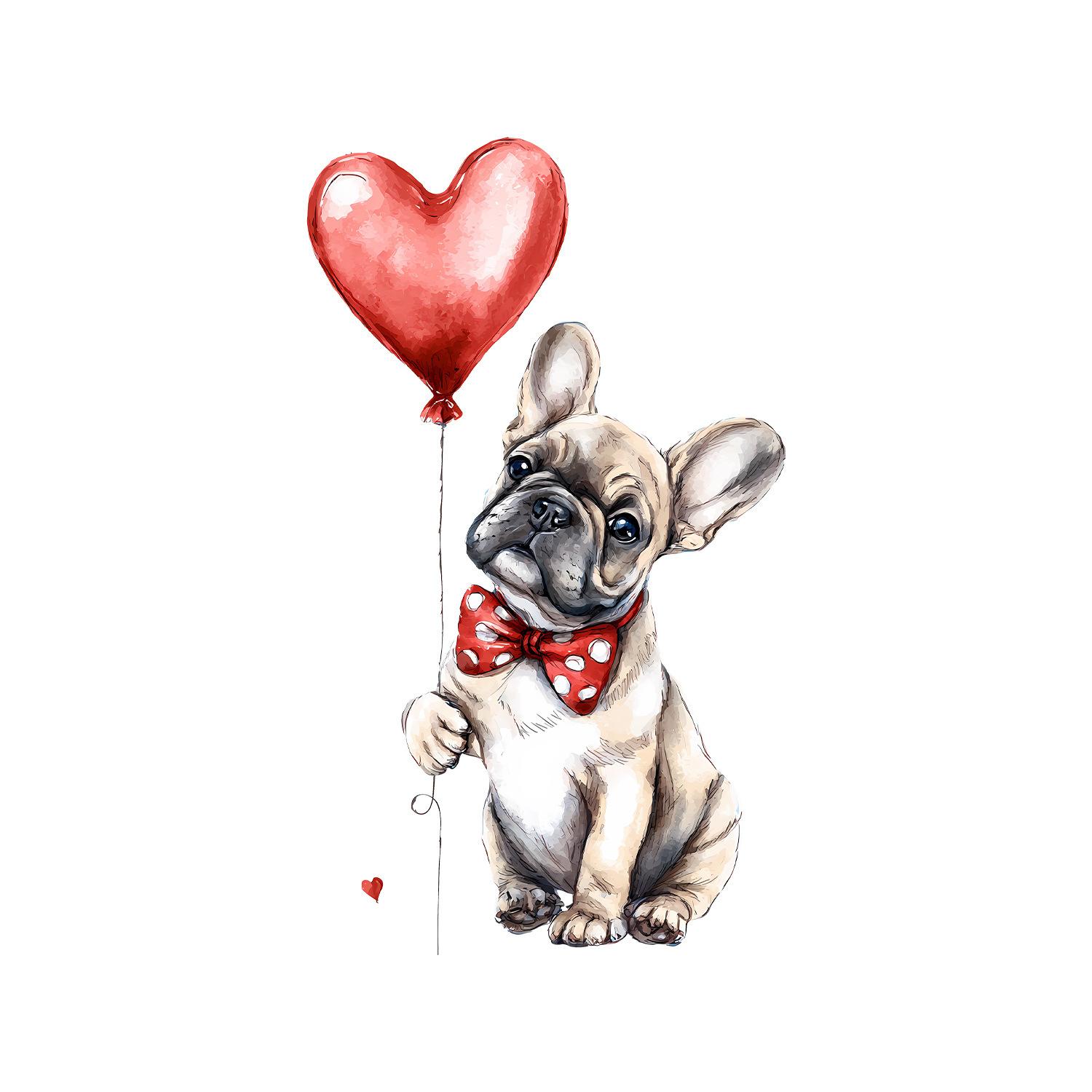 

Watercolor Valentine Dog with Balloons Wall Sticker Self-Adhesive Removable for Bedroom Living Room Entryway Home Decor 19x33cm різнокольоровий