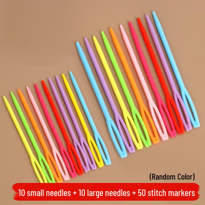 Colorful Hand-Woven Crochet Accessories: Plastic Stitch Markers, Darning Needles, Crochet Hooks, Safety Pins, Anti-Unraveling Pins.