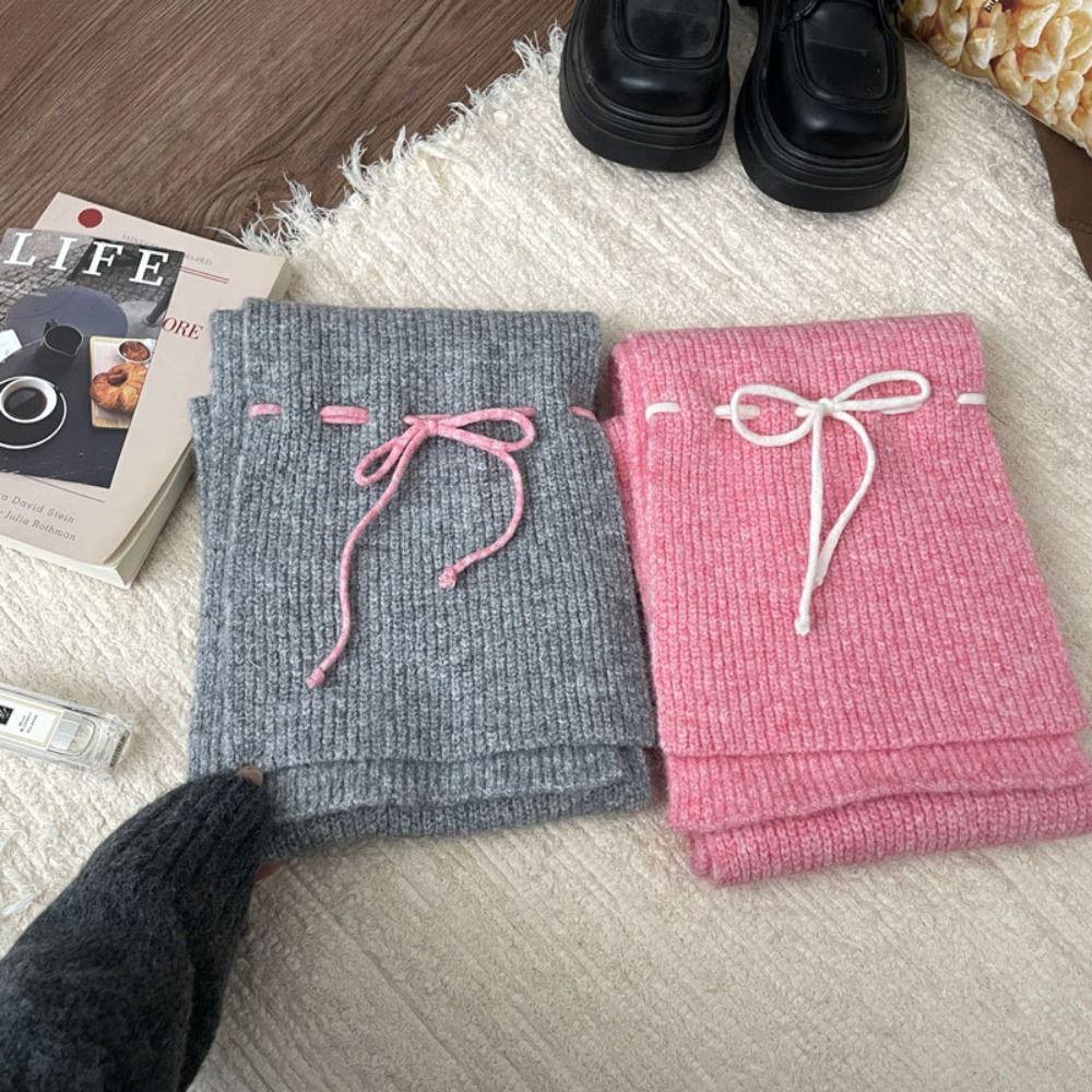 Warm Bow Drawstring Hat Korean Style Winter Gloves Cartoon Wool Bowknot Scarf  Ski