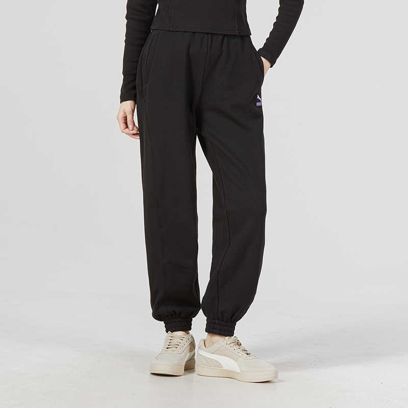 Puma Solid Pattern Printed Lace-Up Knitted Sports Pants Women Bottoms Black 539965-01