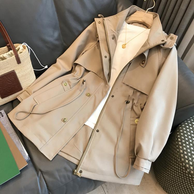 Khaki Hooded Trench Coat Women, New Spring and Autumn Clothes, Short Short Spring Clothes, Spring and Autumn Coat Women's Clothing